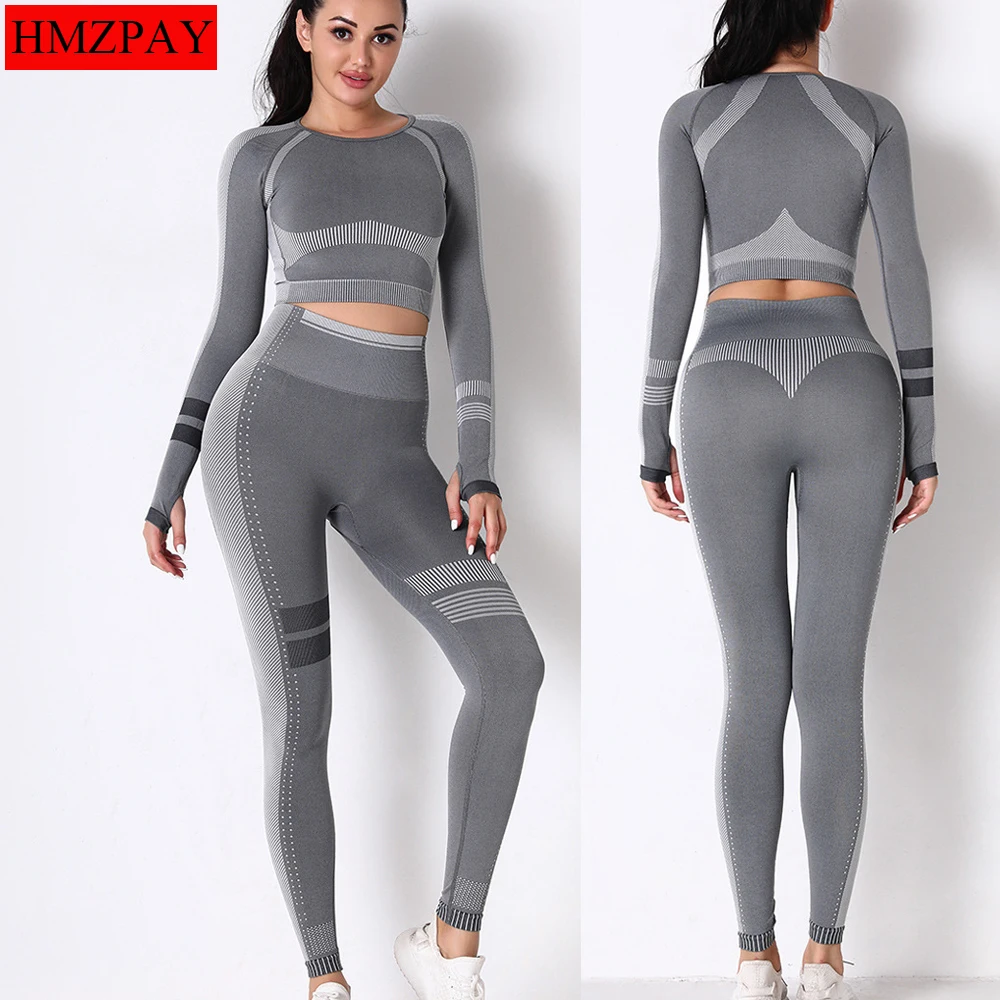 Women's Sportswear Yoga Set Workout Clothes Athletic Wear Sports Gym Legging Seamless Fitness Crop Top Long Sleeve Yoga Suit 
Women's Sportswear Yoga Set Workout Clothes Athletic Wear Sports Gym Legging Seamless Fitness Crop Top Long Sleeve Yoga Suit