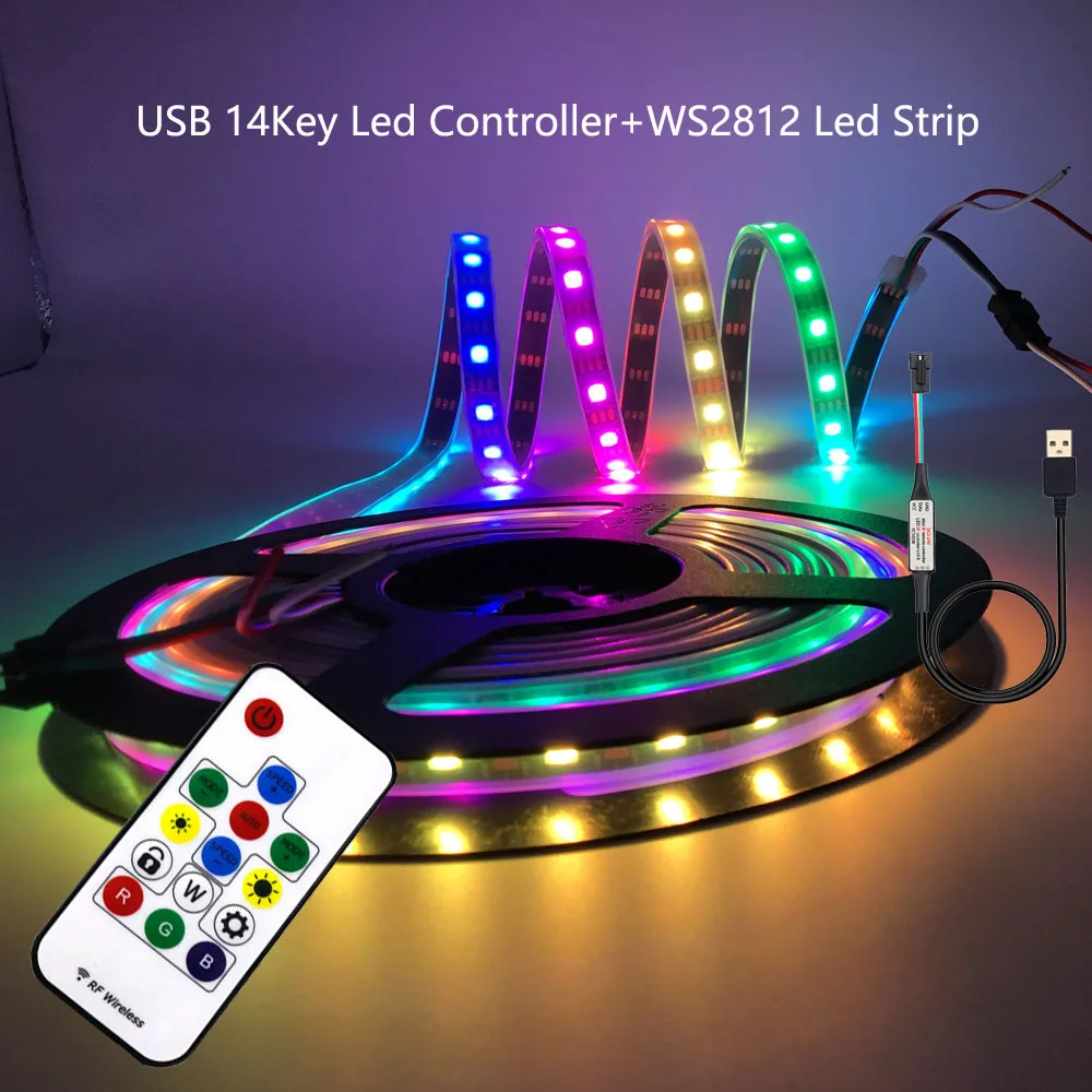 USB RGB LED Strip WS2812B Addressable Pixel Tape 14Keys Led Remote Controller For TV Back Under Cabinet Lamp DC5V 1m/2m/3m/4m/5m
USB RGB LED Strip WS2812B Addressable Pixel Tape 14Keys Led Remote Controller For TV Back Under Cabinet Lamp DC5V 1m/2m/3m/4m/5m