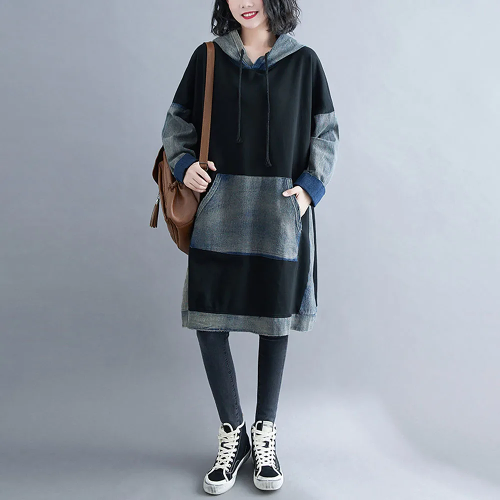 Dress Large Size Fat Catties Denim Stitching Women's Autumn And Winter Covering Meat Was Thin Hooded Mid-length Plus With Hat
Dress Large Size Fat Catties Denim Stitching Women's Autumn And Winter Covering Meat Was Thin Hooded Mid-length Plus With Hat