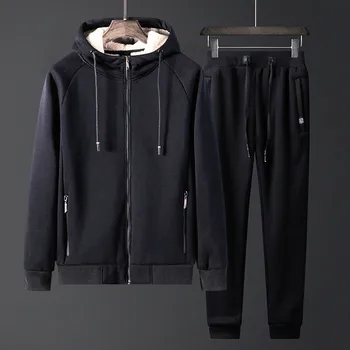 Men's Sets winter lambcashmere men's coat Plus velvet thickening warm sportswear Casual fashion men's sports suit chandal hombre 
Men's Sets winter lambcashmere men's coat Plus velvet thickening warm sportswear Casual fashion men's sports suit chandal hombre