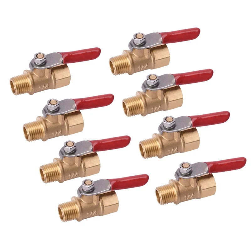 

New 8PCS 1/4 Inch Heavy Duty Brass Ball Valve Shut Off Switch Male and Female NPT Thread Pipe Fitting