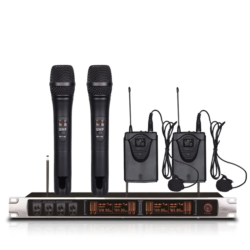 Professional wireless microphone system 2 handheld microphone 2 lavalier microphone school performance microphone
Professional wireless microphone system 2 handheld microphone 2 lavalier microphone school performance microphone