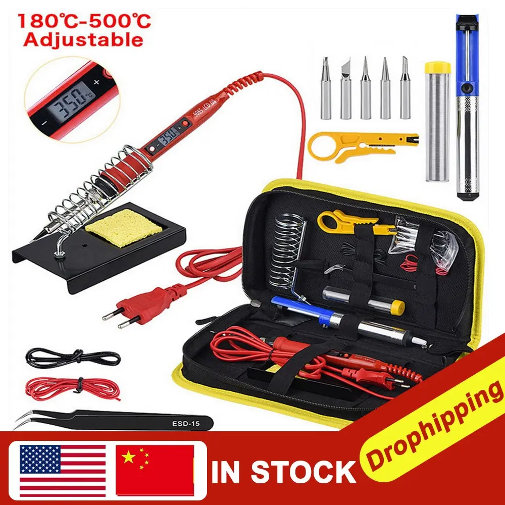 New Soldering Iron Kit Adjustable Temperature 220V 80W LCD Solder Welding Tools Ceramic Heater Soldering Tips Desoldering Pump
New Soldering Iron Kit Adjustable Temperature 220V 80W LCD Solder Welding Tools Ceramic Heater Soldering Tips Desoldering Pump