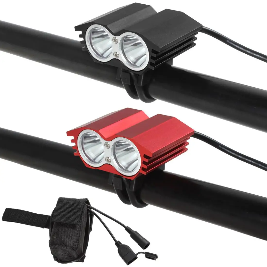 Black / Red 4 Modes 1200LM 2 x XM-L T6 LED Bicycles Light with USB Port + 4.2V 8800mAh Battery Pack
Black / Red 4 Modes 1200LM 2 x XM-L T6 LED Bicycles Light with USB Port + 4.2V 8800mAh Battery Pack