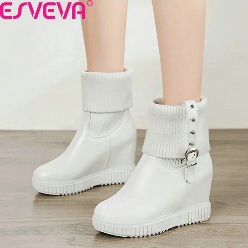 ESVEVA 2020 увеличивающая рост женская обувь с круглым носком осень-зима из