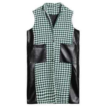 2020 New Women Sleeveless Plaid Woolen Splice PU Leather Plus Size Long Vest Jacket Female Street Fashion Vests Coat Overcoat 
2020 New Women Sleeveless Plaid Woolen Splice PU Leather Plus Size Long Vest Jacket Female Street Fashion Vests Coat Overcoat