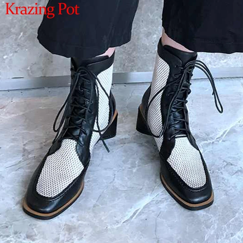 Krazing Pot new modern elegant British style mixed colors cow leather square toe med heels dating winter women ankle boots L01
Krazing Pot new modern elegant British style mixed colors cow leather square toe med heels dating winter women ankle boots L01