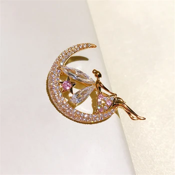 

Luxury Rhinestone Moon Star Angle Brooches Pins Crystal Broach for Bridal Bouquet Sash Flower Pin Engagement Accessory Jewelry