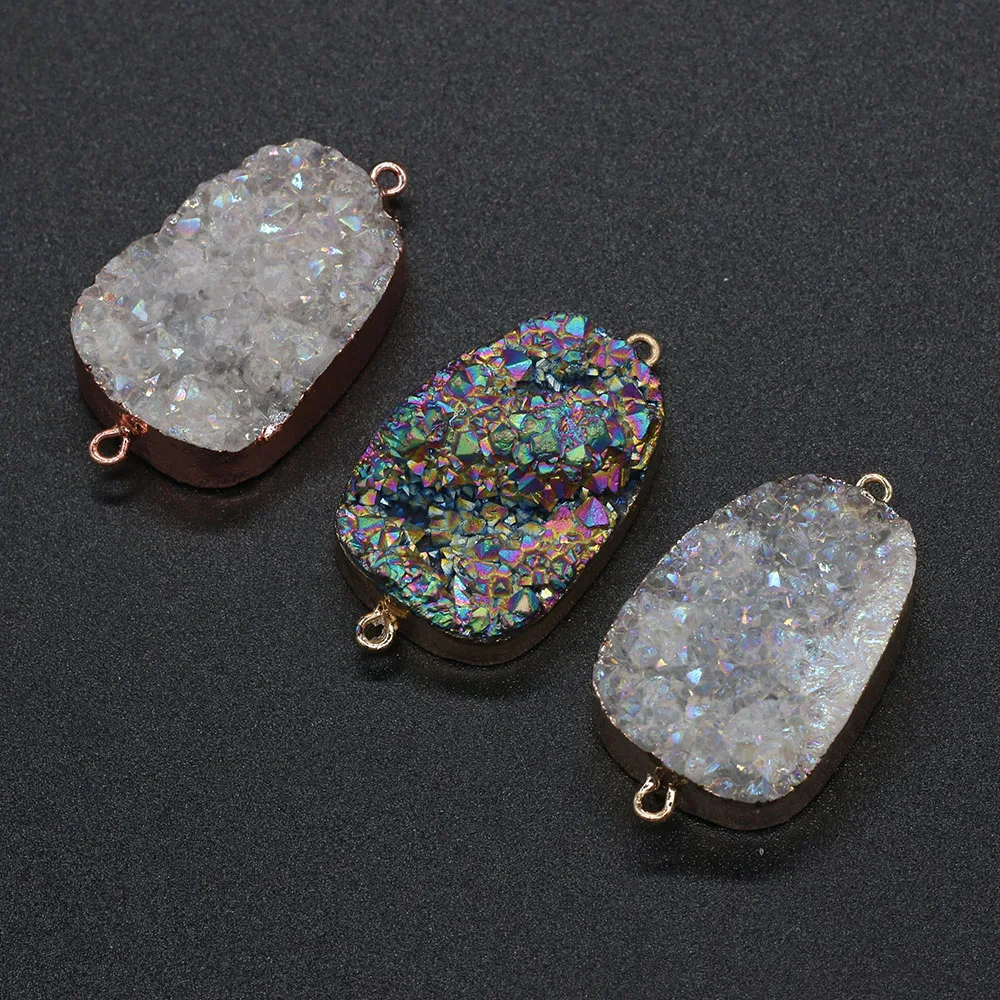 Natural Stone Crystal Pendant Double Hole Connector Charm Black Silver for Nacklace Bracelet Accessories Jewelry Making DIY 
Natural Stone Crystal Pendant Double Hole Connector Charm Black Silver for Nacklace Bracelet Accessories Jewelry Making DIY