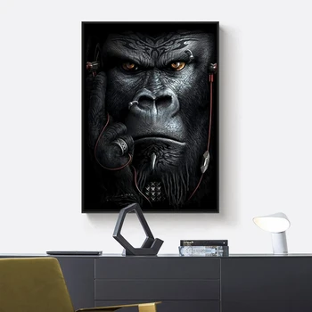 

Orangutan Listening to Music with Headphones Wall Art Posters And Prints Abstract Animal Canvas Painting Picture For Living Room