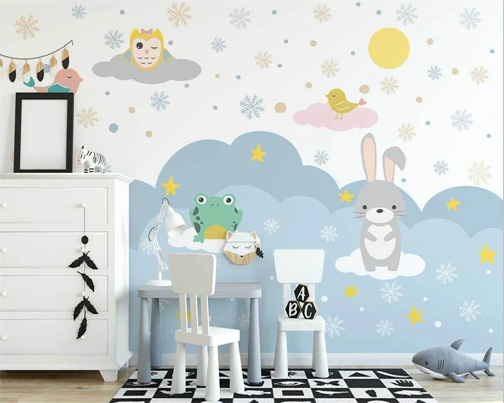 

beibehang Customize papel de pared new Nordic hand-painted cloud animal children's room whole house background wallpaper