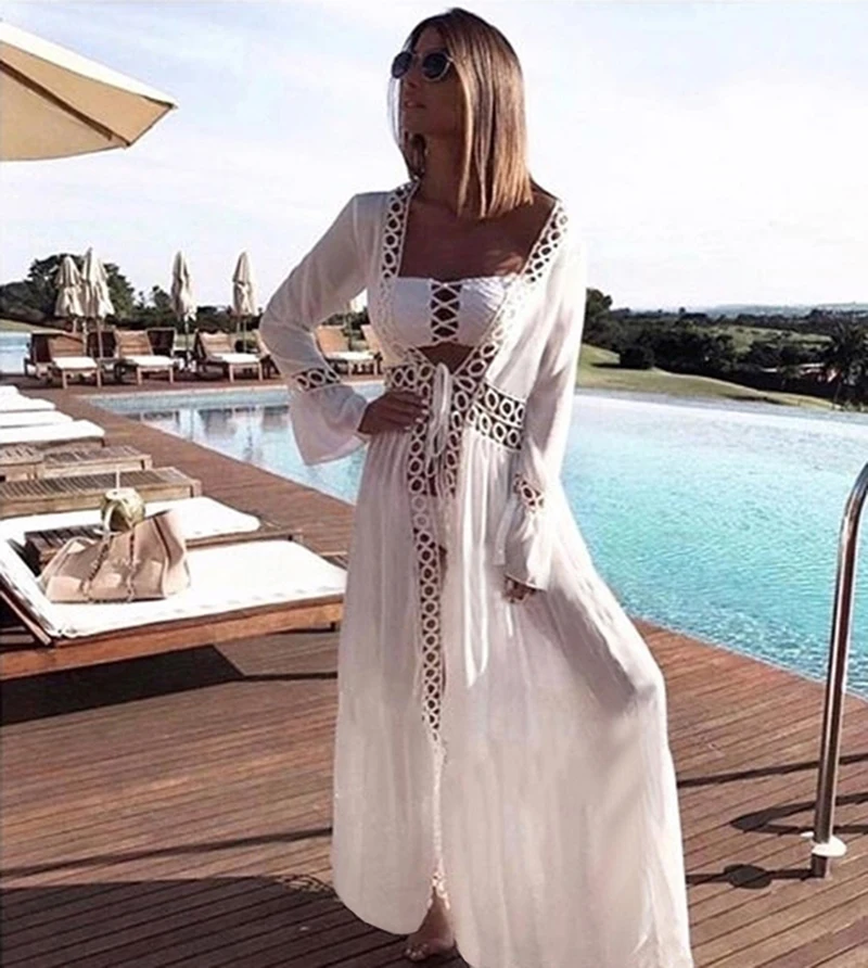 Beach Cover Up Dress Crochet White Knitted JKP4310