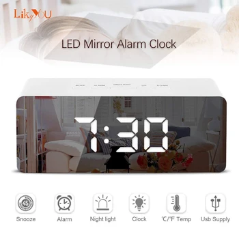 LED Mirror Alarm Clock Digital Snooze Table Clock Wake Up Light Electronic Wooden Alarm Clock Temperature Display LED Clock
LED Mirror Alarm Clock Digital Snooze Table Clock Wake Up Light Electronic Wooden Alarm Clock Temperature Display LED Clock