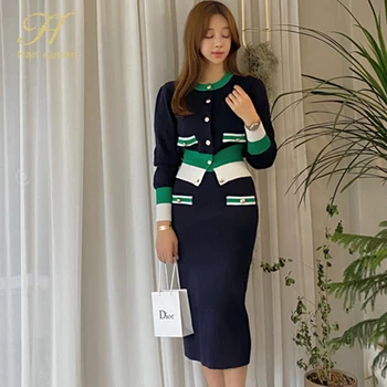 H Han Queen New 2 Pieces Set WomenWinter Color Block Cardigan And High Waist Sheath Pencil Skirts Korean Chic Office Lady Suit
H Han Queen New 2 Pieces Set WomenWinter Color Block Cardigan And High Waist Sheath Pencil Skirts Korean Chic Office Lady Suit