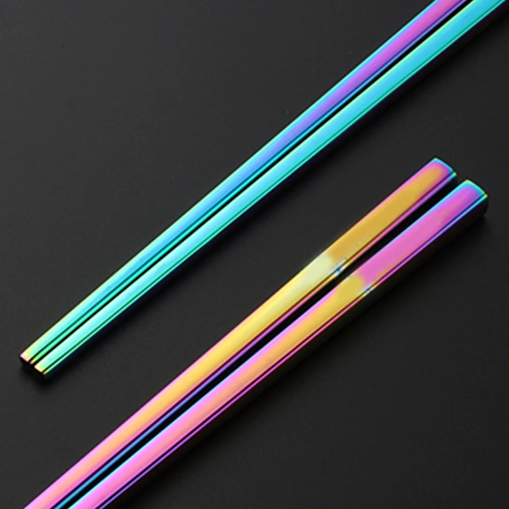 5 Pair Colorful Chopsticks Metal Stainless Steel Reusable Holographic Rainbow 