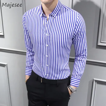 Shirts Men Large Size Turn-down Collar Single Breasted Striped Slim Simple All-match Korean Style Shirt Mens High Quality Chic
Shirts Men Large Size Turn-down Collar Single Breasted Striped Slim Simple All-match Korean Style Shirt Mens High Quality Chic
