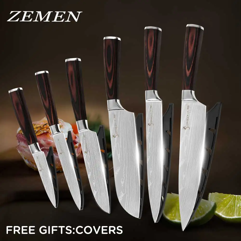 ZEMEN Stainless Steel Chef Knives 6pcs Set Sharp & Durable Kitchen Knife Muliifunctional Meat Cleaver Vegetable Fruit Cutlery
ZEMEN Stainless Steel Chef Knives 6pcs Set Sharp & Durable Kitchen Knife Muliifunctional Meat Cleaver Vegetable Fruit Cutlery