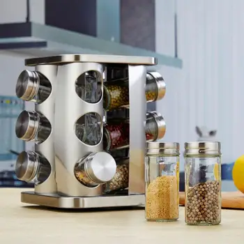 12pcs/set Stainless Steel Glass Seasoning Bottle Rack Kit Revolving Spice Rack Bottle Set Large Capacity Seasoning Jars Holder
12pcs/set Stainless Steel Glass Seasoning Bottle Rack Kit Revolving Spice Rack Bottle Set Large Capacity Seasoning Jars Holder