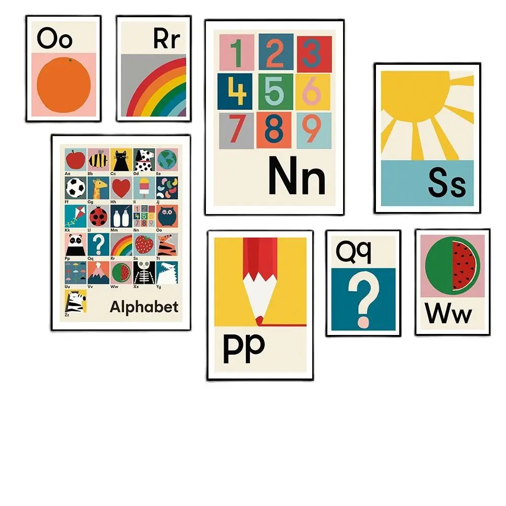 

Cartoon Alphabet Number Table Canvas Painting Children Room Wall Art Poster Fruit Toy Pattern Picture Decor Nursery Kindergarten