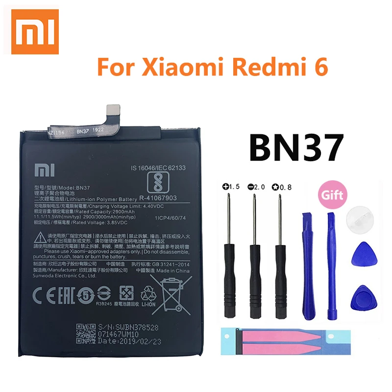 100% Оригинальный аккумулятор Xiao mi BN37 3000 мАч для Xiaomi Redmi 6 Redmi6 6A высококачественные