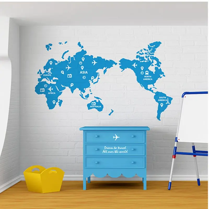 DCTAL World Map Coffee Shop Wall Stickers Large Travel TripCoffee Shop Pattern Creative Map Wall Decal Vinyl Decals World Map