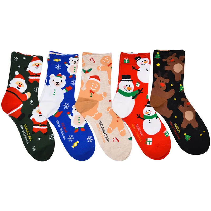 

Happy New Year Merry Christmas Socks Gifts Santa Claus Biscuits Elk Snowflake Print Warm Cotton Sock Cartoon Xmas Soxs Unisex