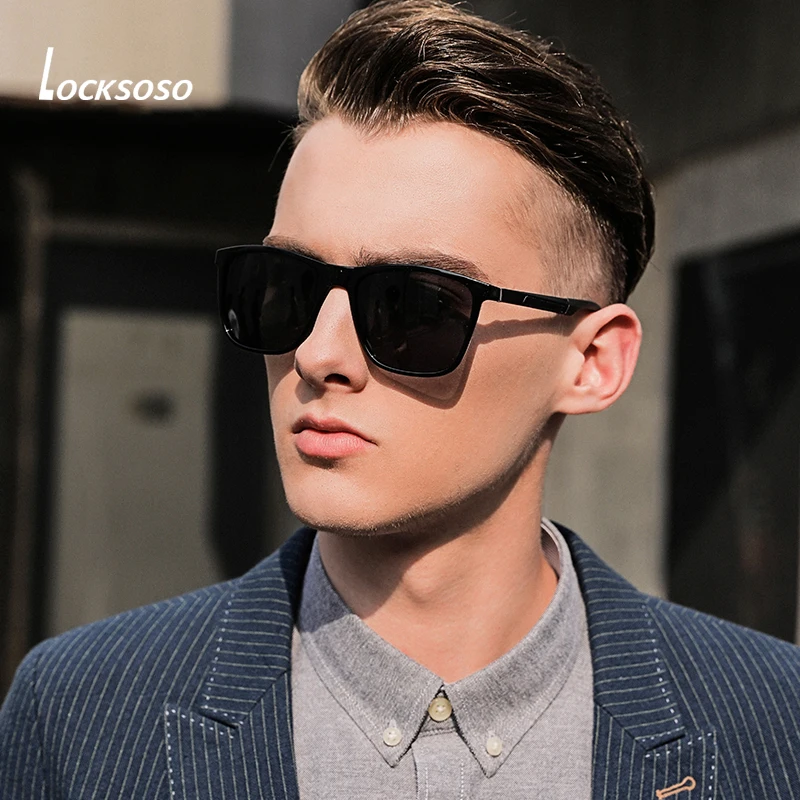 LOCKSOSO Sunglasses Men 2021 Polarized Brand Designer Summer Driving Uv400 Shades For Man High Quality Square Sun Glasses Black |