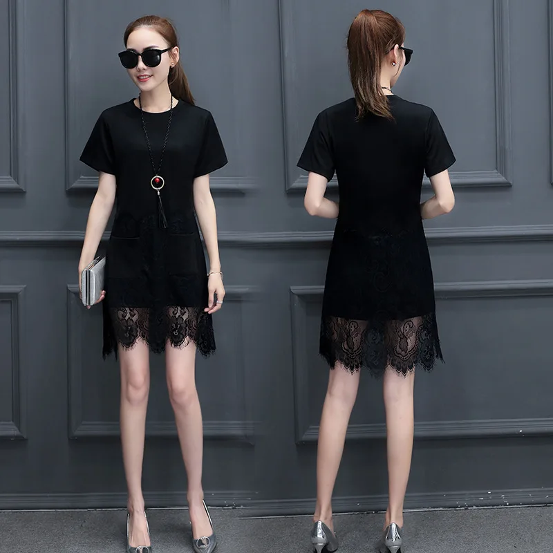 Ozhouzhan 2019 Summer Wear New Style Lace Joint Large Size Medium Length Dress Slimming T-shirt Midi-skirt Women's Fashion
Ozhouzhan 2019 Summer Wear New Style Lace Joint Large Size Medium Length Dress Slimming T-shirt Midi-skirt Women's Fashion