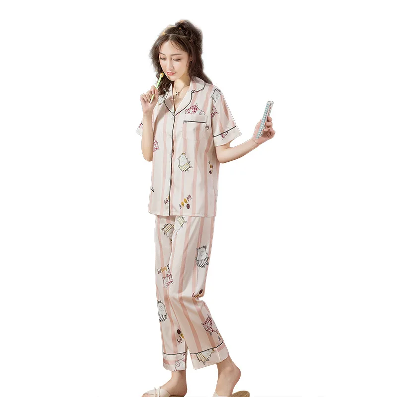 Spring Women Sleep Pajama Sets Polyester Rayon Cardigan Sleepwear Thin Turn Down Collar Pajama Top Home Full Length Nightwear
Spring Women Sleep Pajama Sets Polyester Rayon Cardigan Sleepwear Thin Turn Down Collar Pajama Top Home Full Length Nightwear