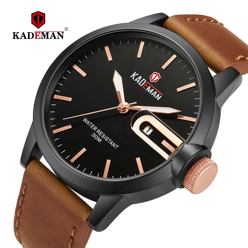 

KADEMAN Mens Watches Military Sports Casual Fashion Men Wrist Watch Reloj Hombre Calendar Leather Quartz Watch Relogio Masculino