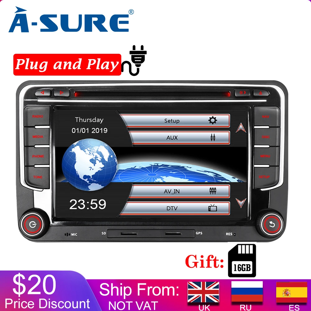 A Sure Автомобильный мультимедийный плеер 2 Din 7 дюймов радио GPS DVD для