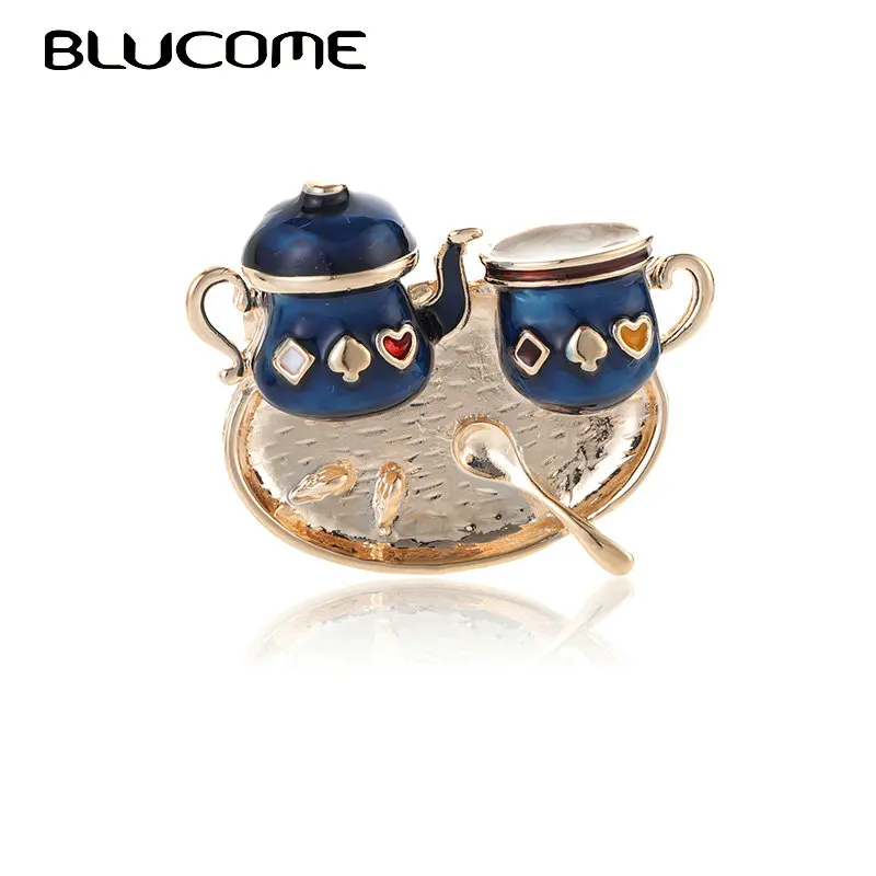 

Blucome Enamel Double Teapot Cup Shape Brooches Women Suit Clothing Dress Accessories Hat Cafe Badge Hijab Pin Scarf Buckle Gift