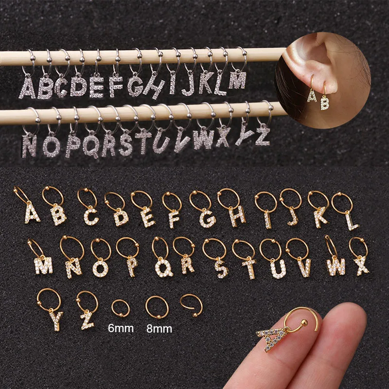 Sellsets 1PC 20gx6/8mm Stainless Steel Hoop With Cz 26 English Initial Letter Alphabet Cartilage Helix Ear Piercing Earring
Sellsets 1PC 20gx6/8mm Stainless Steel Hoop With Cz 26 English Initial Letter Alphabet Cartilage Helix Ear Piercing Earring