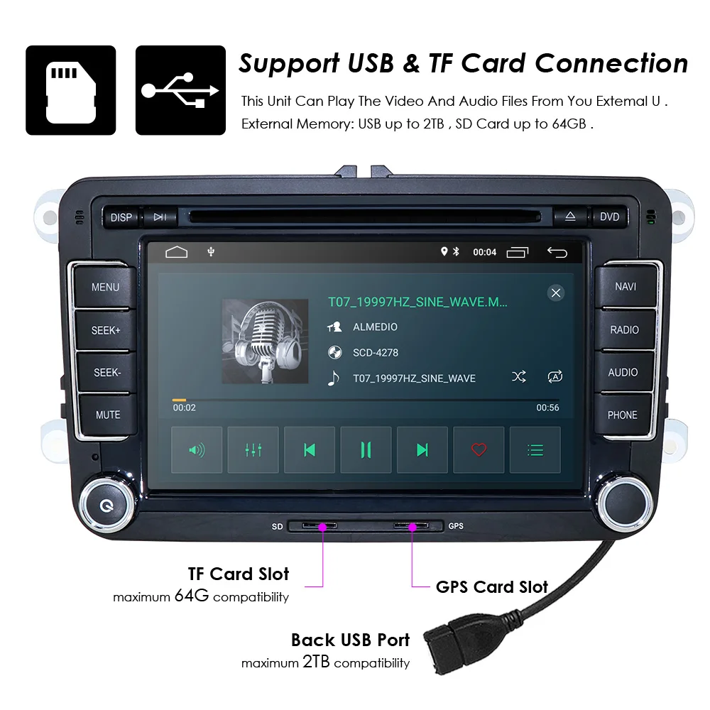 Clearance Quad Cord Android 9.0 7 Inch Car DVD GPS radio player for Volkswagen golf 5 touran passat B6 B7 Lavida polo tiguan Skoda 29