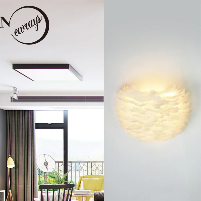 Modern Warm Romantic Art Feather Wall Light LED 110-240V Adjustable Lamp for Bedroom Wedding Room Bedside Living | Освещение