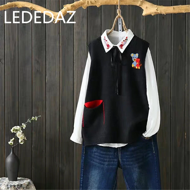 LEDEDAZ Lovely Bear Cartoon Wool Cashmere Sweater Vest Oversized Pullover Vest Women Pocket Vest Knit Vest Cotton Vest 2020
LEDEDAZ Lovely Bear Cartoon Wool Cashmere Sweater Vest Oversized Pullover Vest Women Pocket Vest Knit Vest Cotton Vest 2020