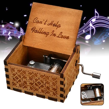 

1pc Hand-operated Type Classic Wooden Music Box "Can't Help Falling in Love" Engraved Musical Case Birthday Gifts Antique Carved