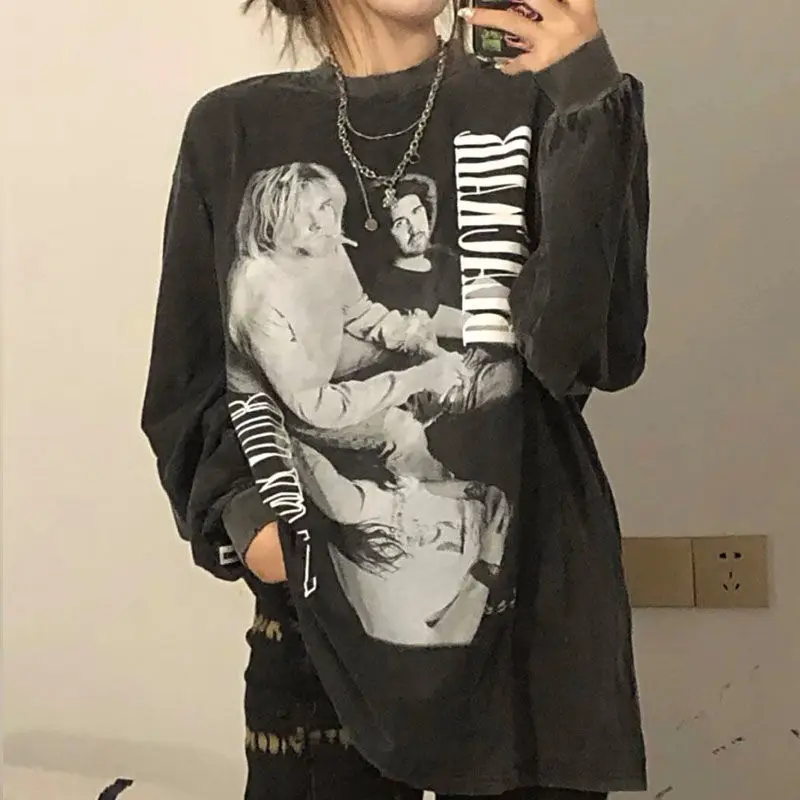 HOUZHOU Grunge женские толстовки большого размера черного цвета винтажная одежда хиппи