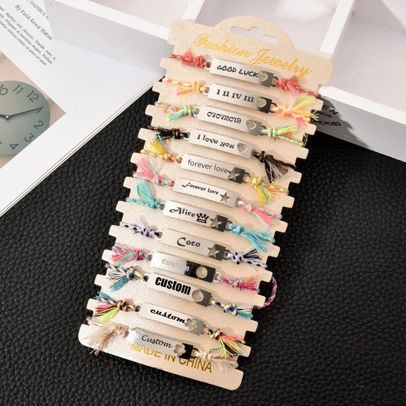 Custom Bar Bracelet Boho Hand Weave Braided Bracelets Engraved DIY Names Personalized Multilayer Best Friend Bangle Jewelry
Custom Bar Bracelet Boho Hand Weave Braided Bracelets Engraved DIY Names Personalized Multilayer Best Friend Bangle Jewelry