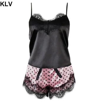 Women Summer Sexy Eyelash Lace 2Pcs Pajamas Set V-Neck Camis Top Bowknot Polka Dot Shorts Silky Lingerie Nightwear
Women Summer Sexy Eyelash Lace 2Pcs Pajamas Set V-Neck Camis Top Bowknot Polka Dot Shorts Silky Lingerie Nightwear