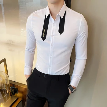 2020 Spring Men's Shirt Slim Patch Embroidered Dress Shirts Male Streetwear Social Long Sleeve blouse homme Camisa Masculina 
2020 Spring Men's Shirt Slim Patch Embroidered Dress Shirts Male Streetwear Social Long Sleeve blouse homme Camisa Masculina