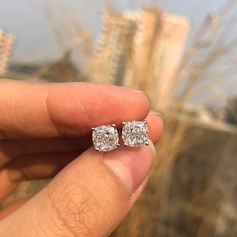 925 sterling silver Exquisite 6*6MM Sparkling AAAAA+ Zircon stud earrings for women Top quality Ladies Wedding party jewelry