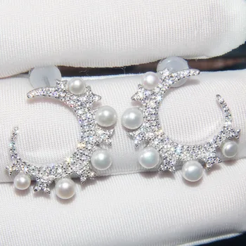 Baoyocn Fashion Pure 925 Sterling Silver Moon Stars Earrings with Natural Pearls Cubic Zirconia Stones Women Brand Jewelry 
Baoyocn Fashion Pure 925 Sterling Silver Moon Stars Earrings with Natural Pearls Cubic Zirconia Stones Women Brand Jewelry