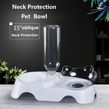 

Cat Elevated Bowl Pet Feeder with 15 Degree Slanted Station Double Bowls Drinking Fountain Neck Protection Tilted Puppy Dog Bowl