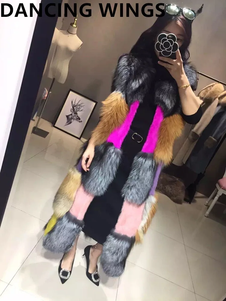 115cm Catwalk style natural fur coats autumn winter warm real fox fur with mink fur long vest women
115cm Catwalk style natural fur coats autumn winter warm real fox fur with mink fur long vest women