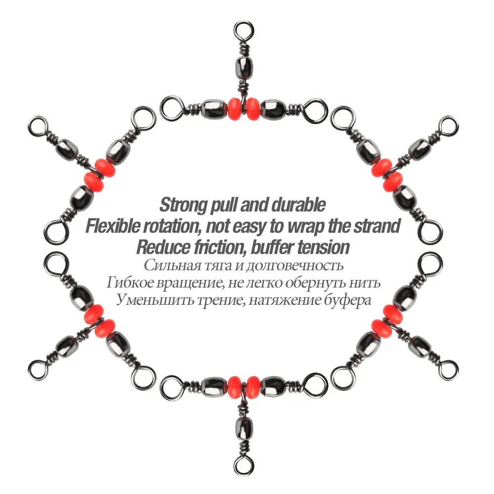 DONQL 1020pcs Rolling Swivel Fishing Connector Bearing Barrel Ring 3 Way Fishhook Lure Line With Beads Fishing Tackle (4)