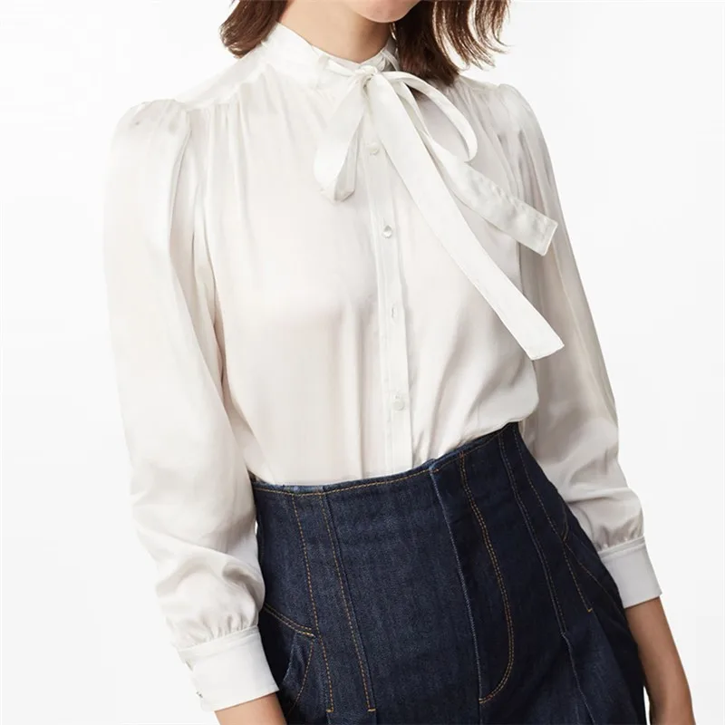 Spring Autumn Fashion Cute Loose Solid Color Lace-up Bow Long Sleeve SML XL XXL Satnd Collar Woman Casual Shirt Lady OL Blouses
Spring Autumn Fashion Cute Loose Solid Color Lace-up Bow Long Sleeve SML XL XXL Satnd Collar Woman Casual Shirt Lady OL Blouses