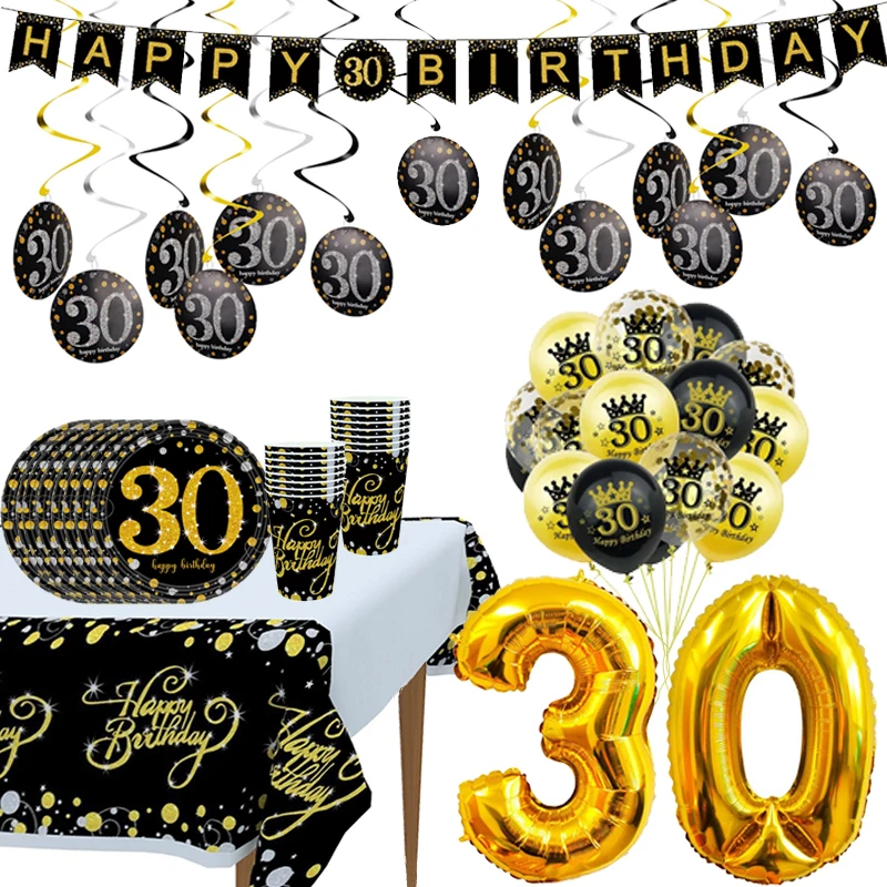 Happy 30th Birthday Party Decorations Black Gold Birthday Banner Balloon Tableware Adult 30th Birthday Party Supplies 30 Years
Happy 30th Birthday Party Decorations Black Gold Birthday Banner Balloon Tableware Adult 30th Birthday Party Supplies 30 Years