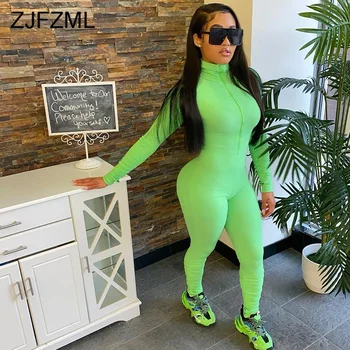 High Elastic Rib Rompers Womens Jumpsuit High Necked Long Sleeve Fitness Bodysuit Casual Front Zipper Plus Size Tight Catsuits 
High Elastic Rib Rompers Womens Jumpsuit High Necked Long Sleeve Fitness Bodysuit Casual Front Zipper Plus Size Tight Catsuits