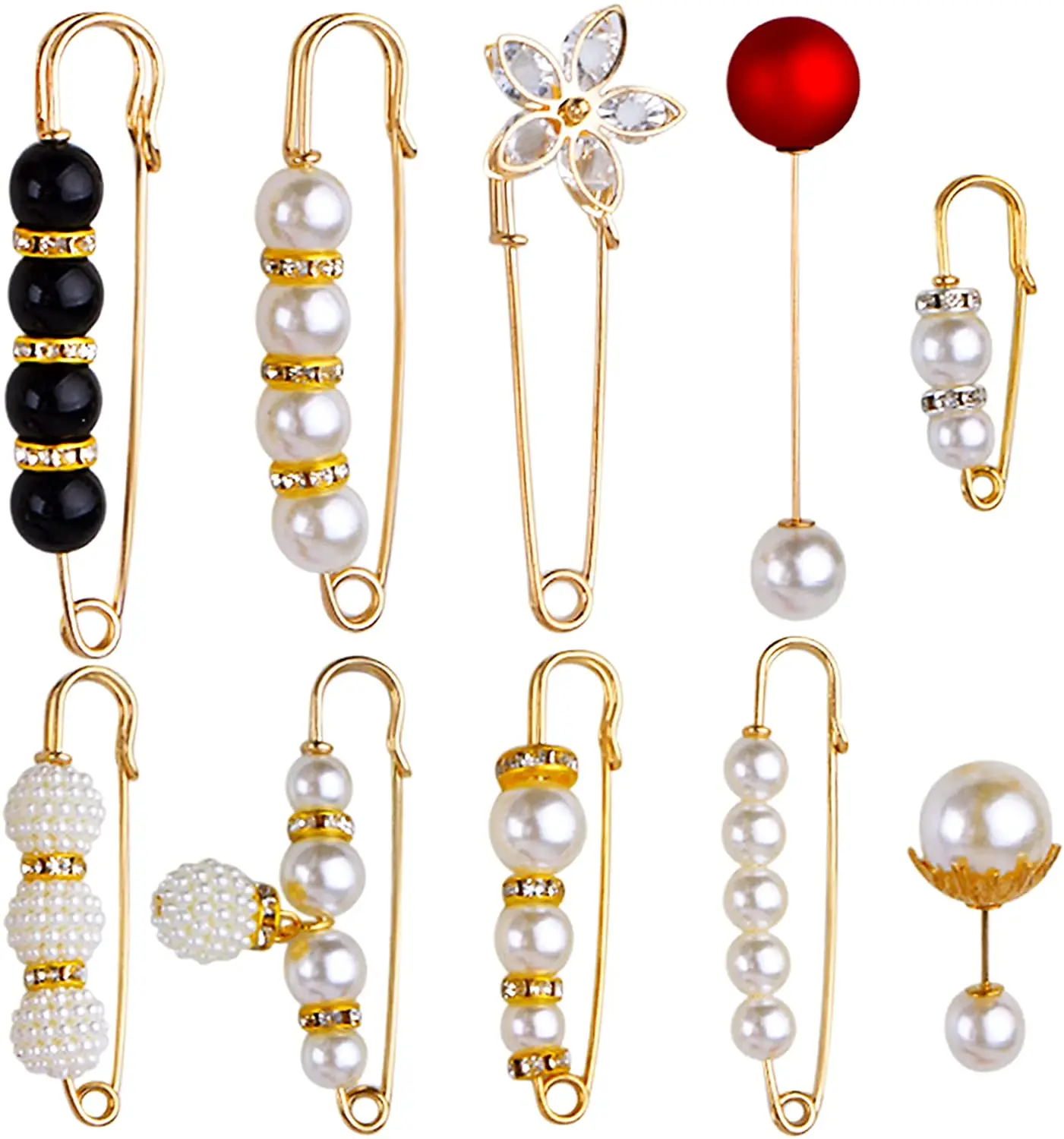10pcs Metal Large Heavy Duty Safety Pins Blanket Brooch Pin with Pearl Rhinestone for Clothes Shirt Sweater Decoration,10 Styles
10pcs Metal Large Heavy Duty Safety Pins Blanket Brooch Pin with Pearl Rhinestone for Clothes Shirt Sweater Decoration,10 Styles